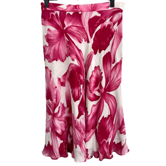 Carlisle Vintage Pink Hibiscus Floral Flared Silk Skirt Size 4 - Picture 1 of 7